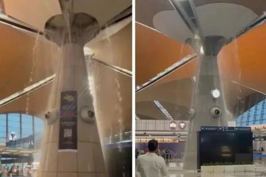 暴雨致吉隆坡机场天花板漏水 航班未受影响